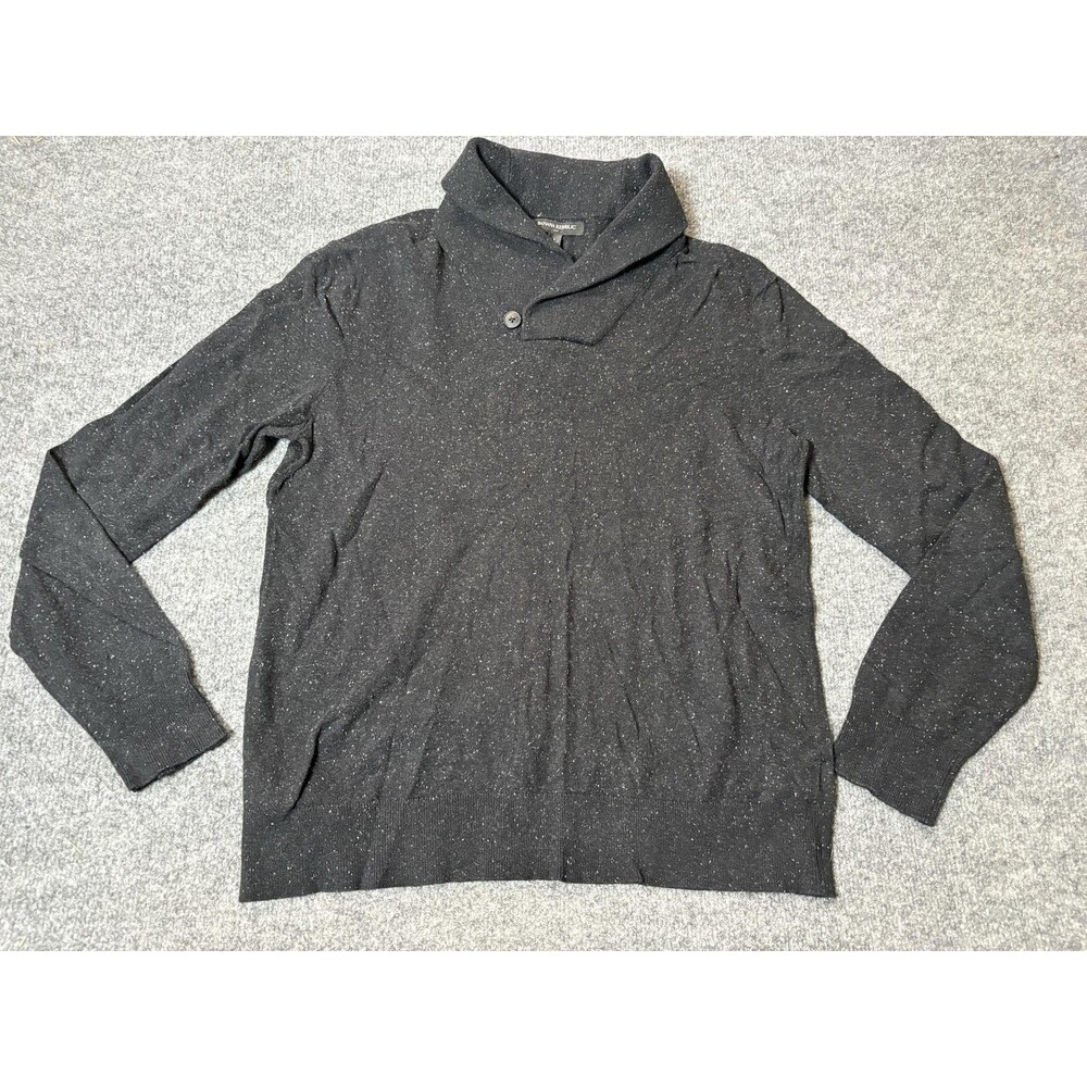 Banana Republic Sweater Mens L Black Knit Mock Neck Button Pullover Casual
